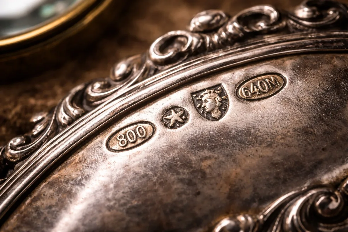 Shoppers browsing antiques at a market stall